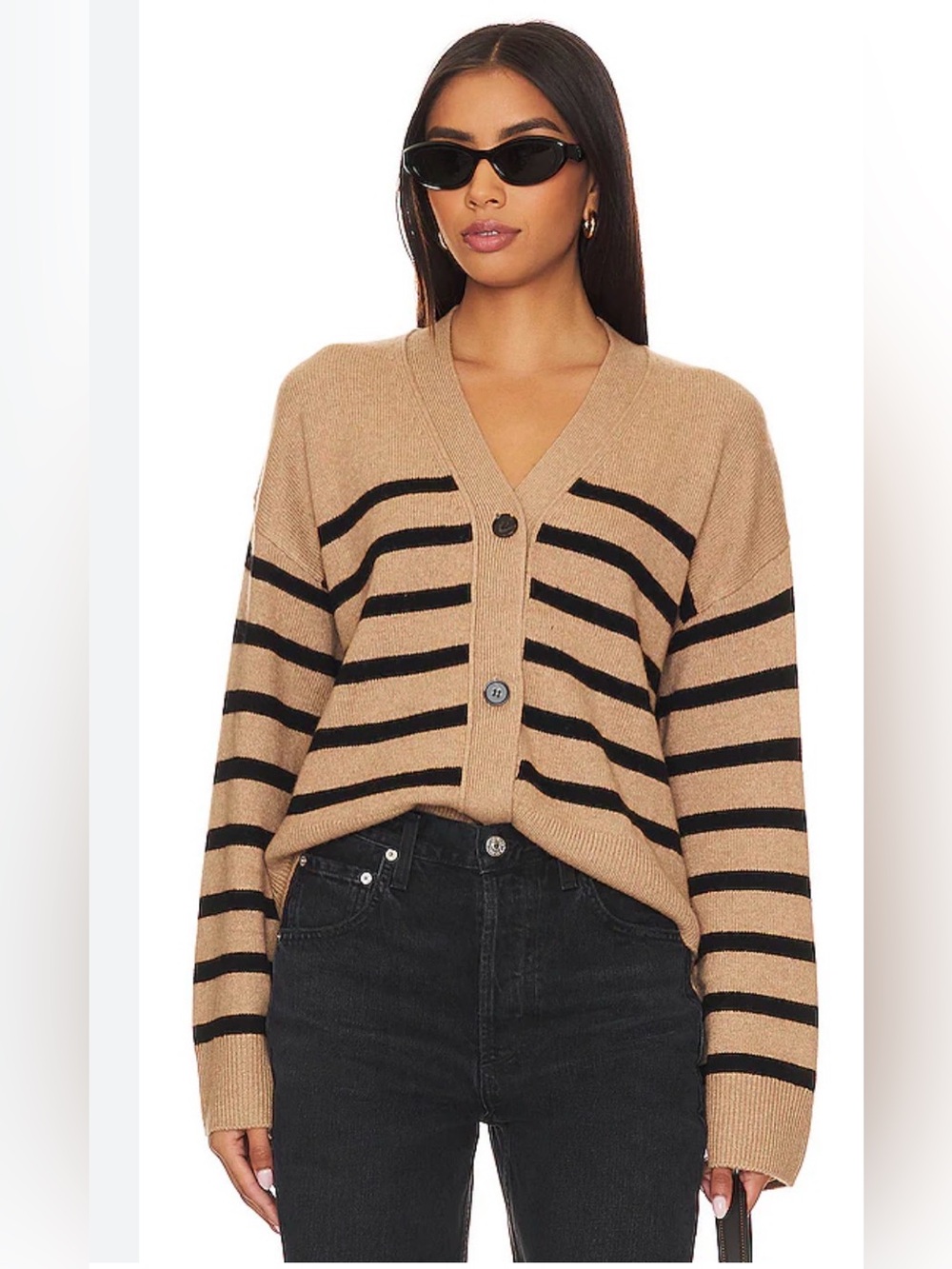 Rails Geneva Cardigan black camel stripe S wool cashmere